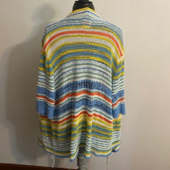 Ruby Red Multi-Color short sleeves Open cardigan with fringes, size 2X - Picture 2 of 3
